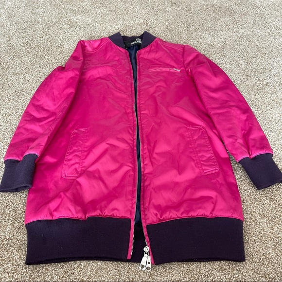 LOVE MOSCHINO Long Bomber Jacket Size 4 Pink Satin - Picture 7 of 11